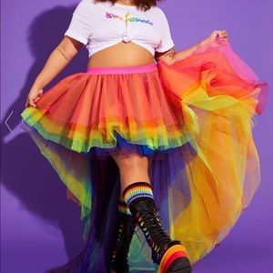 F*ck labels rainbow crop top and tulle skirt